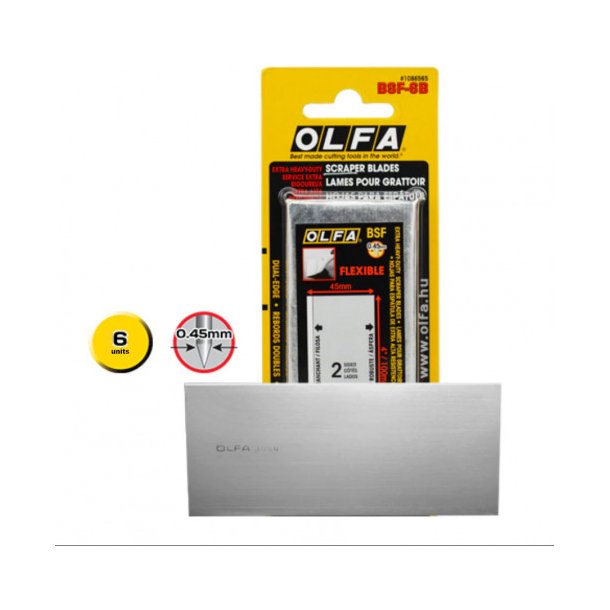 OLFA� 100 mm fleksible Dual-Edge skraberblade � 0,45 mm � 6 stk